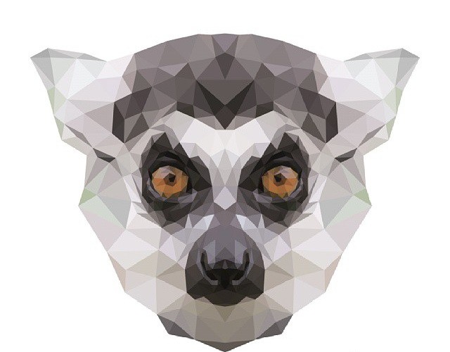 Brown-eyed geometric-style lemur head tattoo design