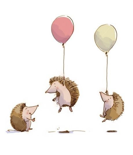 Brown hedgehog company flying by balloons tattoo design