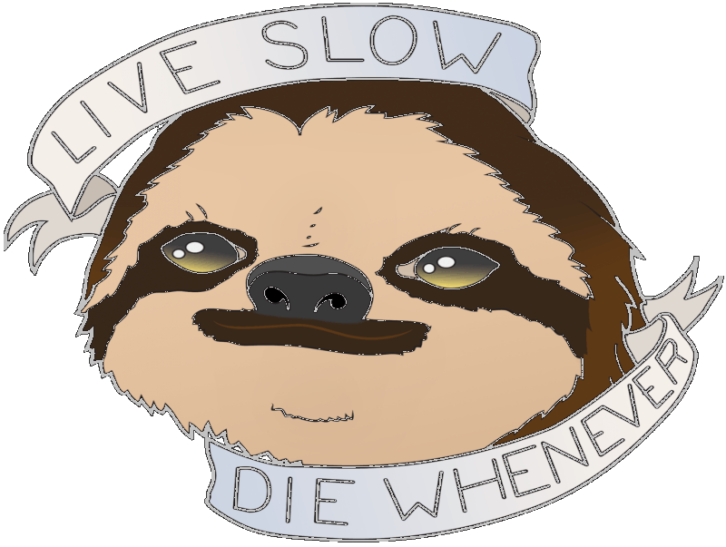 Brown sloth portrait qith banners tattoo design by Valdevia
