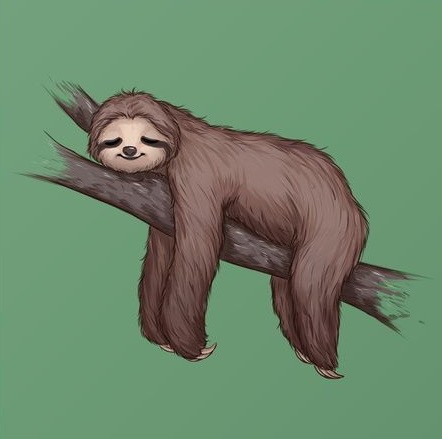Brown sloth sleeping on tree branch tattoo design