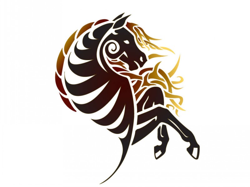 Brown tribal horse tattoo design