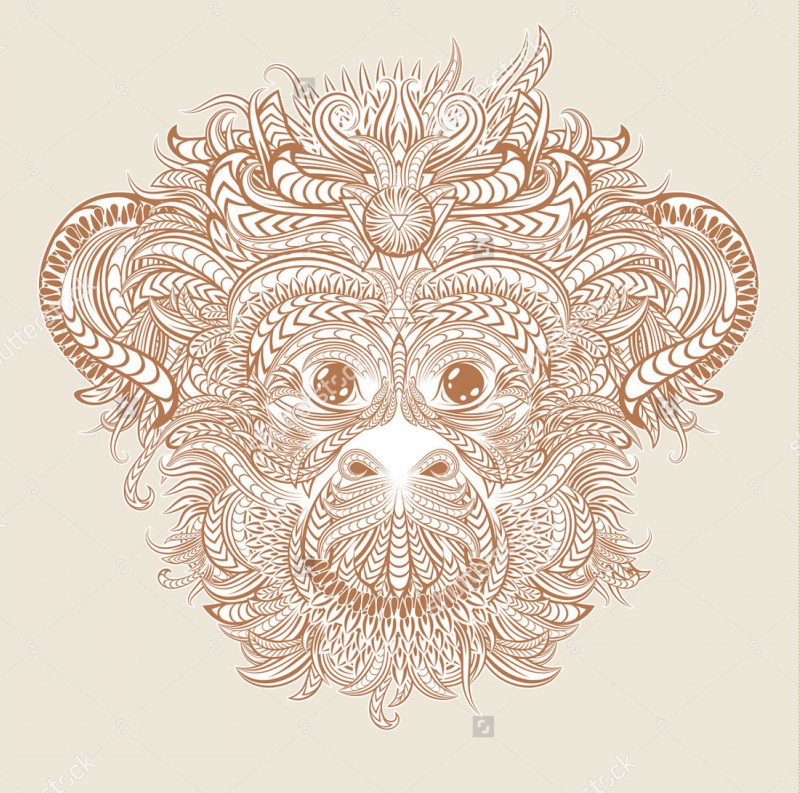 Brown vector ornate monkey tattoo design