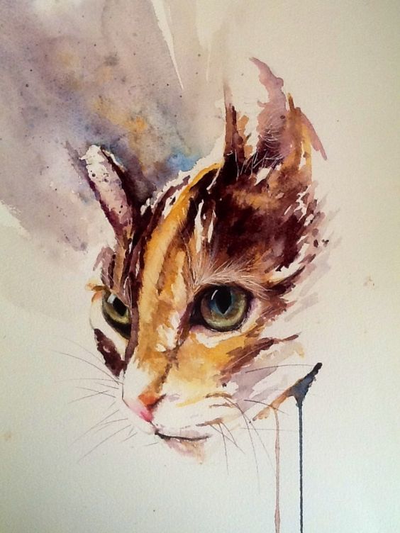 Brown watercolor cat portrait tattoo design