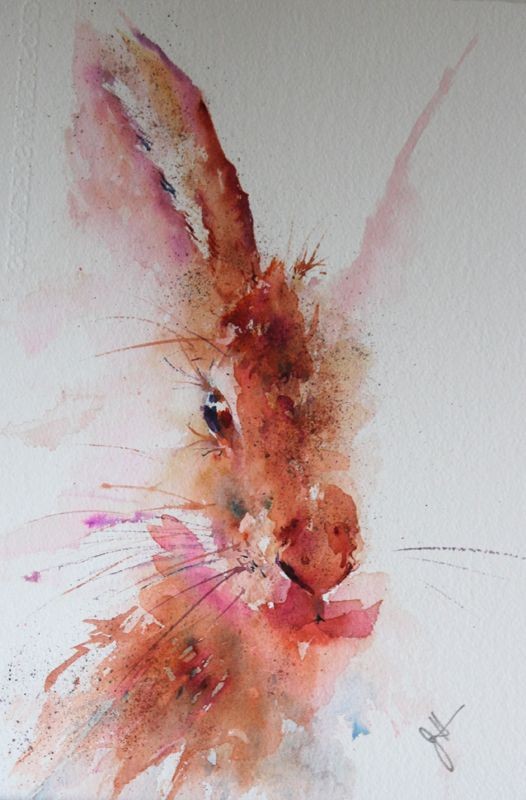 Brown watercolor rabbit with pink ears tattoo design