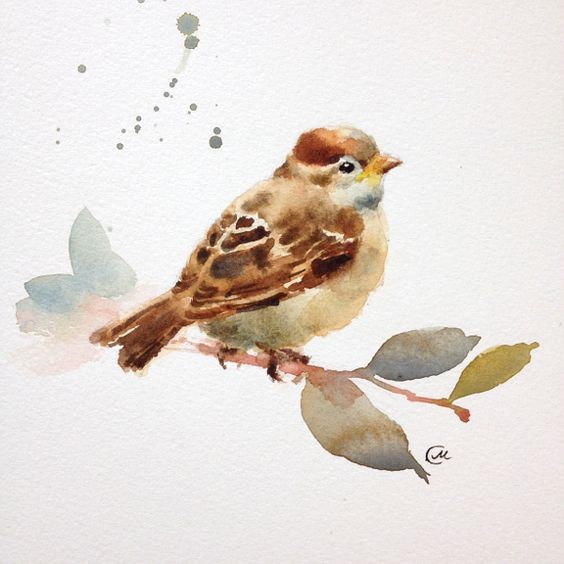 Brown watercolor sparrow tattoo design