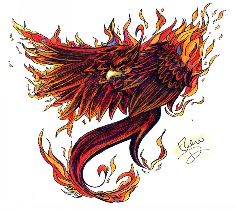 Brutal dark phoenix covered with flame tattoo design