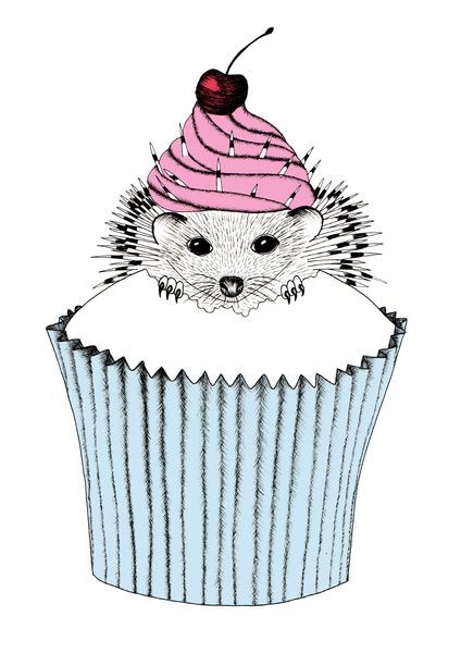 Cake hedgehog with pink cream and small cherry tattoo design