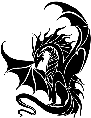 Calm black tribal sitting dragon tattoo design by Dark Vulpes