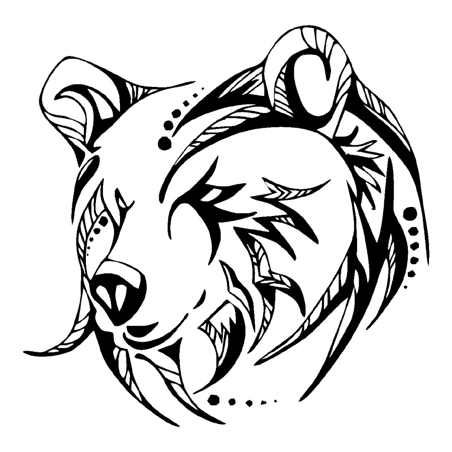 Орнамент голова медведя черно белый