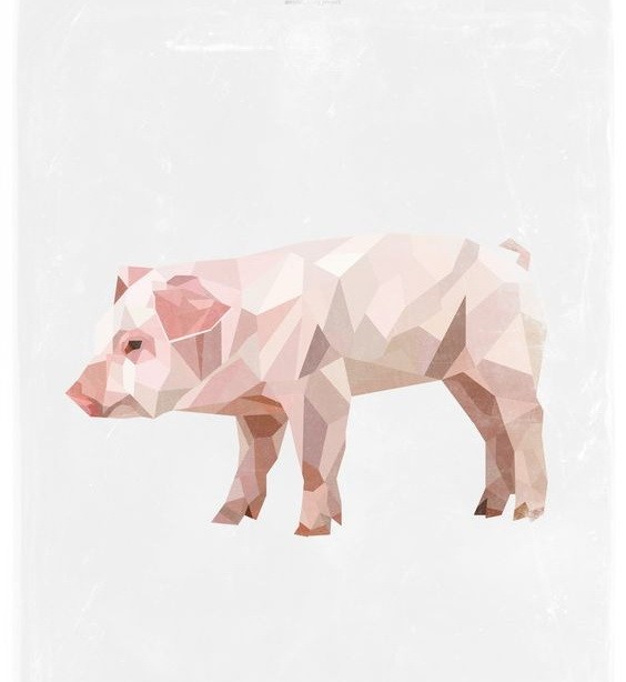 Calm rosy geometric-style pig tattoo design