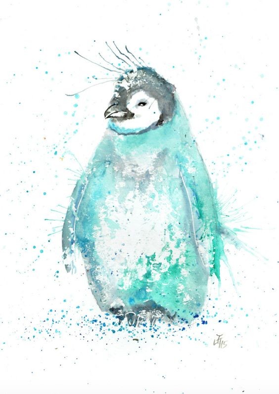 Calm turquoise watercolor penguin tattoo design
