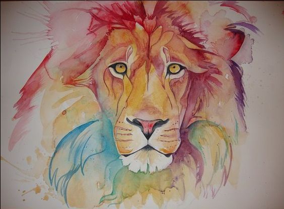 Calm watercolor lion portrait tattoo design