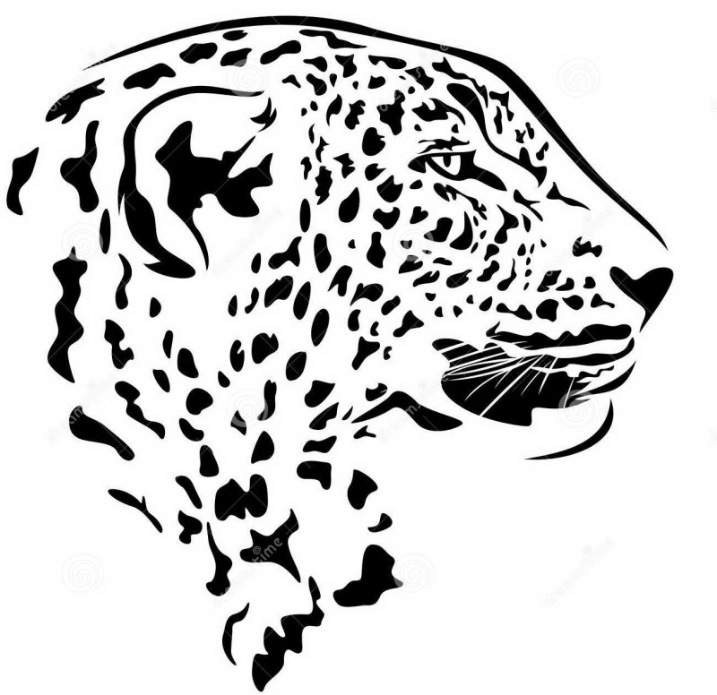Calm wise black-ink jaguar head in profile tattoo design