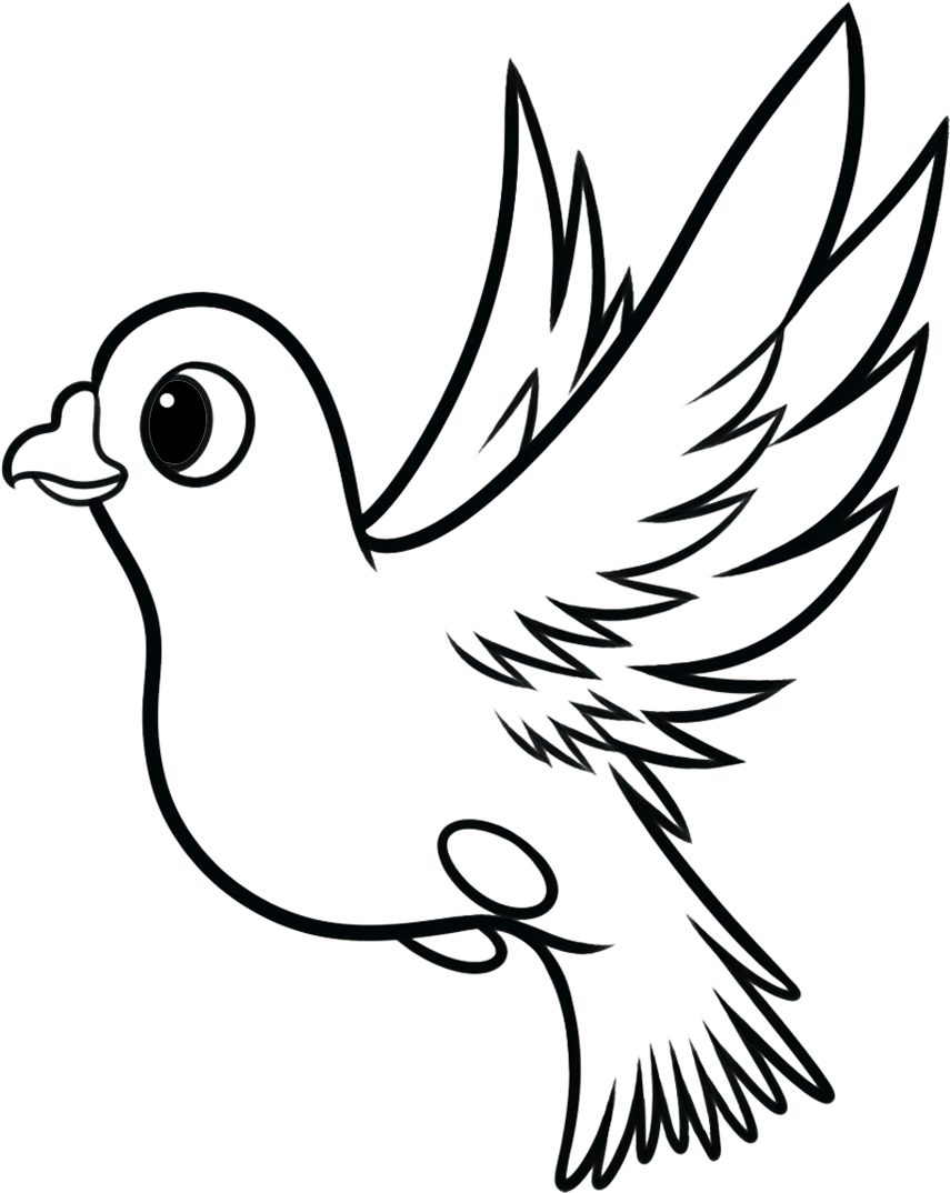 Cartoon-eyed flying dove tattoo design