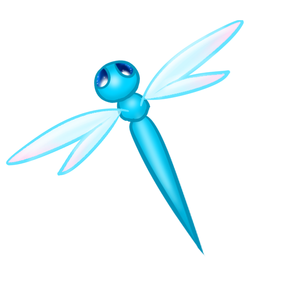 Cartoon blue-color dragonfly with big eyes tattoo design