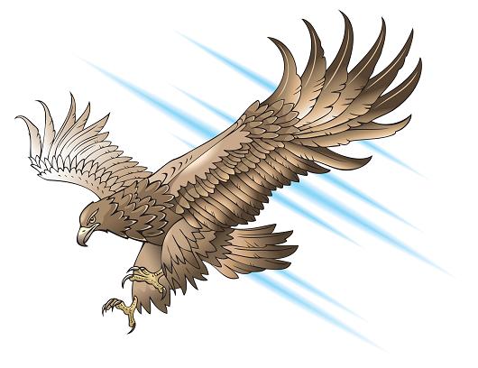 Cartoon brown eagle on blue striped sky background tattoo design