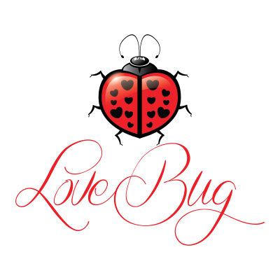 Cartoon colored ladybug with heart spots and bonny lettering tattoo design