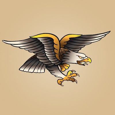 Cartoon colorful flying eagle tattoo design
