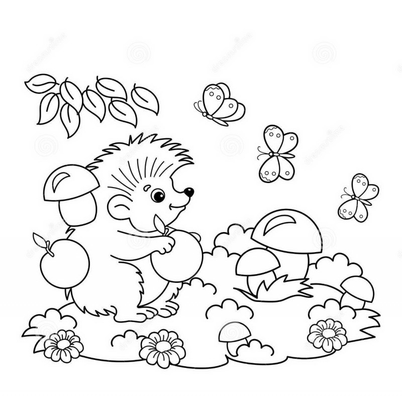 Cartoon colorless hedgehog standing in the garden tattoo design