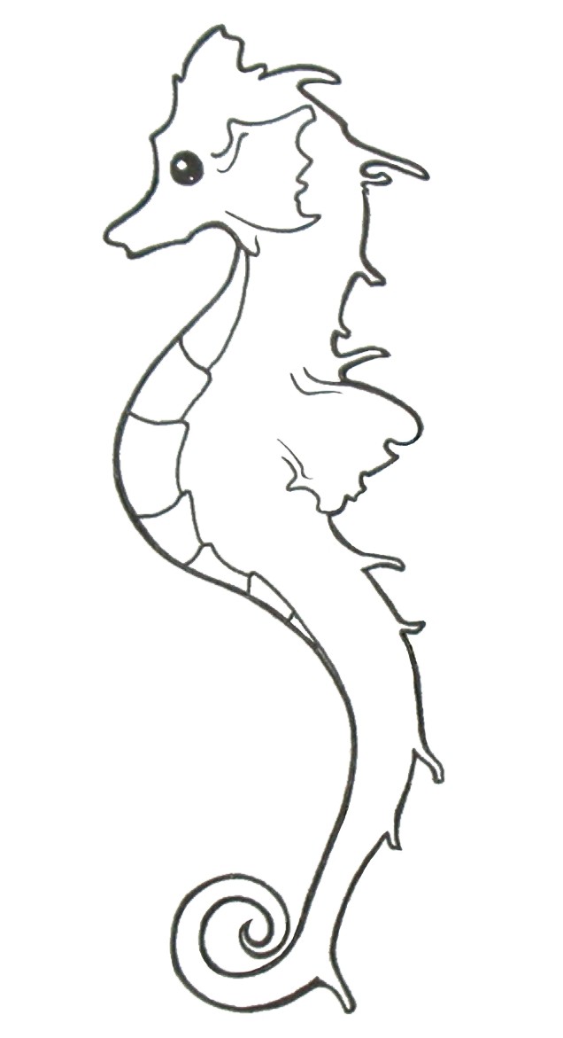 Cartoon colorless seahorse tattoo design