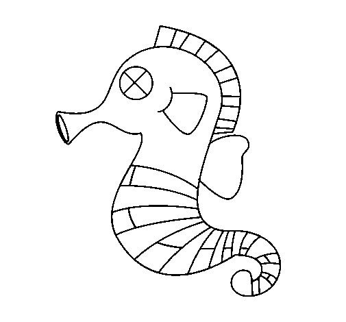 Cartoon contoured cross-eyed seahorse tattoo design
