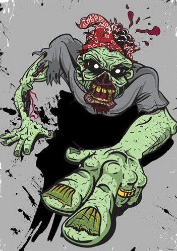 Zombie rastejando dos desenhos animados no projeto vermelho do tattoo do bandana