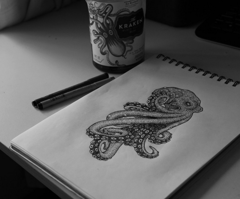 Cartoon dotwork octopus tattoo design