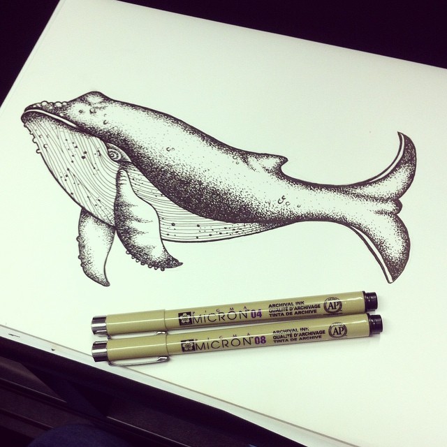 Cartoon dotwork whale tattoo design
