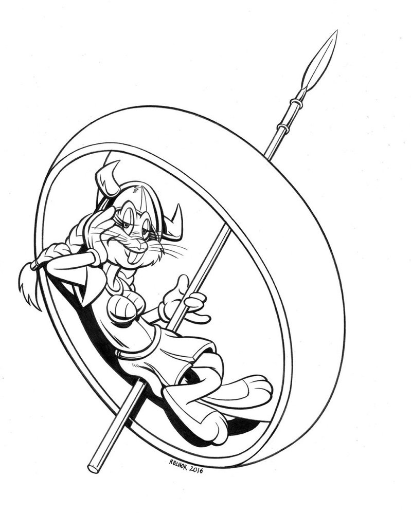 Cartoon female rabbit warrior with a spear standing in ring tattoo design by Dalgoda7