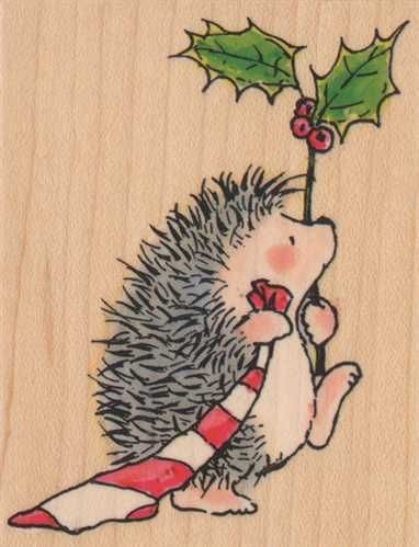 Cartoon hedgehog with long striped sock and oak branch tattoo design