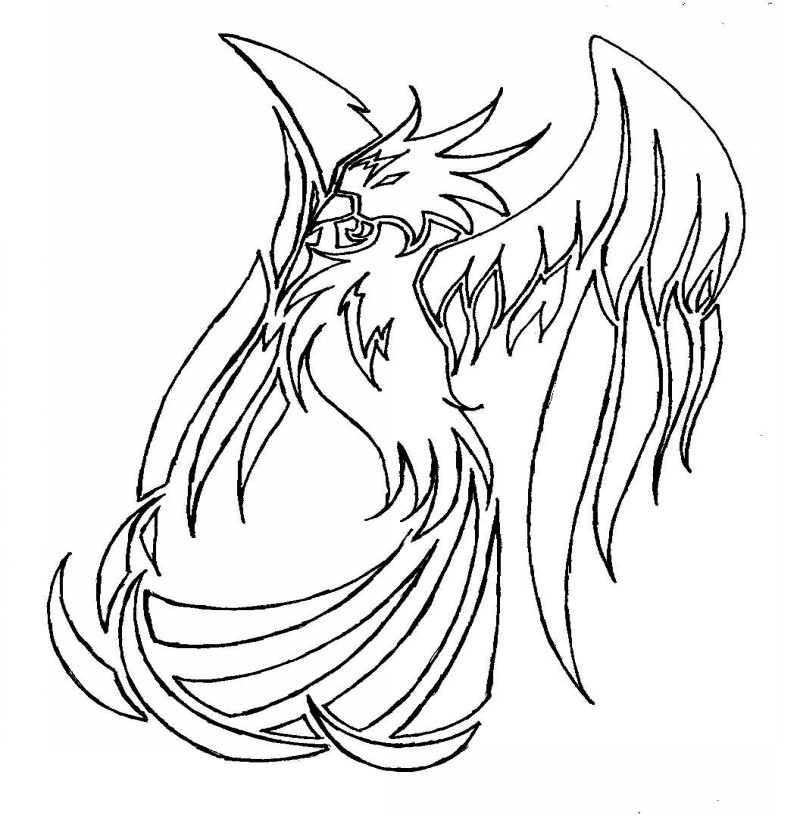 Cartoon outline phoenix bird tattoo design