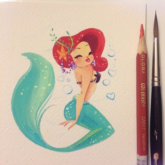 Cartoon painting flirting mermaid tattoo design