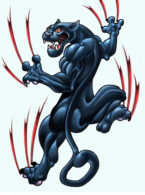 Cartoon panther with bloody scratches tattoo design