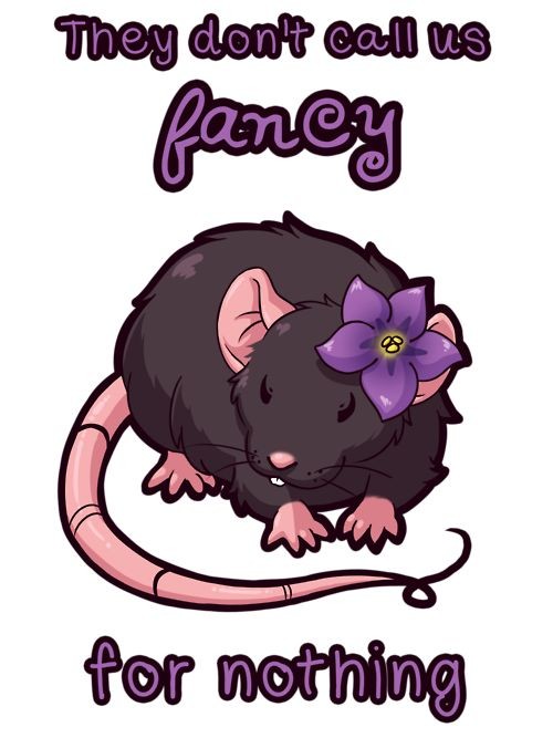 Cartoon rodent with purple flower and long lettering tattoo design