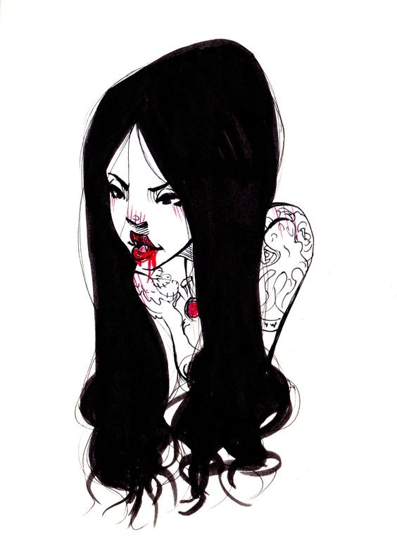 Cartoon tattooed brunette vampire girl tattoo design