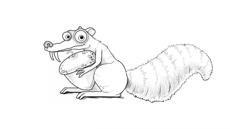 Cartoon uncolored ice age squirrel protecting his acorn tattoo design