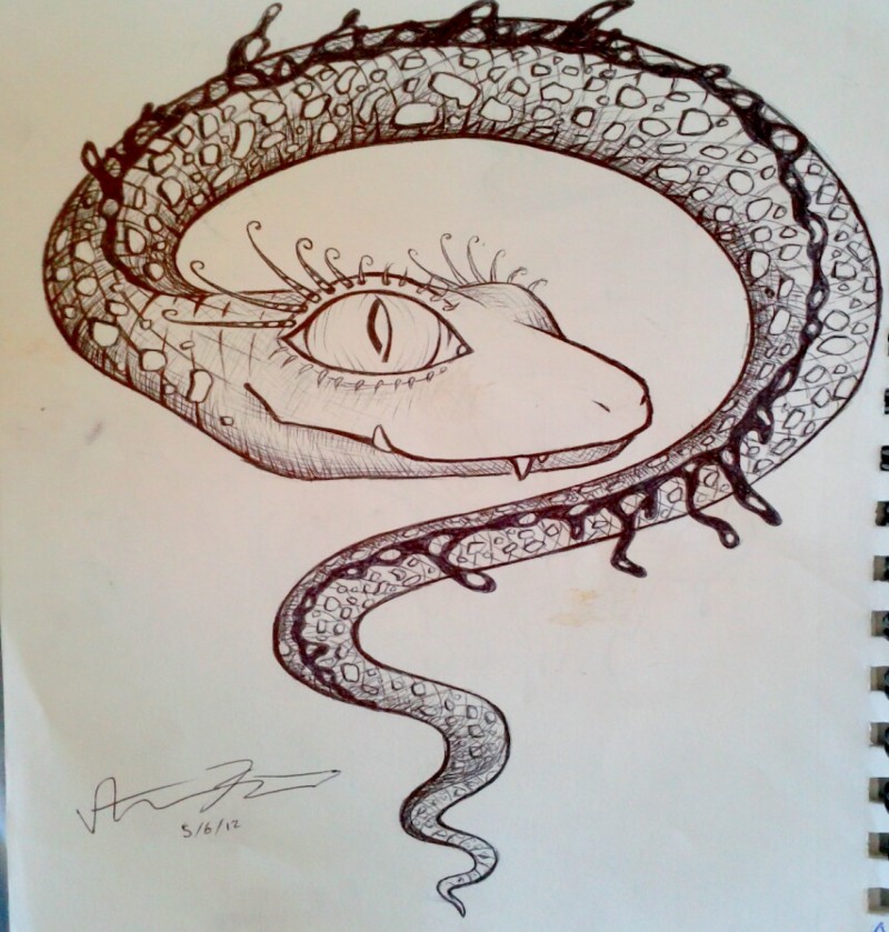 Cartoon uncolored snake tattoo design by Artsy Girl94
