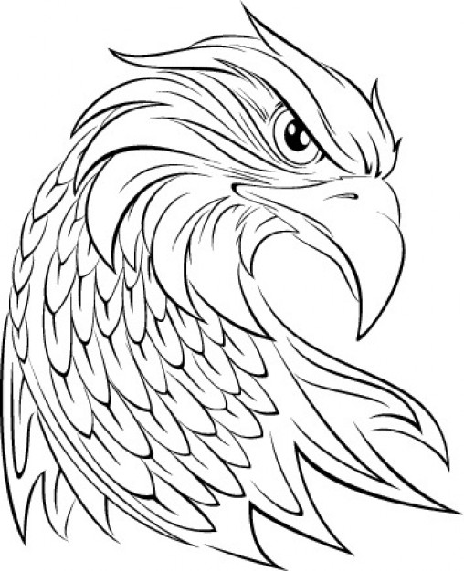 Cartoon unolored eagle portrait tattoo design