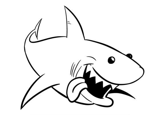 Catroon outline shark with hanging tongue tattoo design