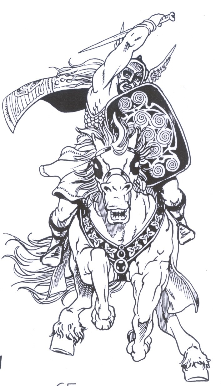 Celtic warrior riding a furous horse tattoo design