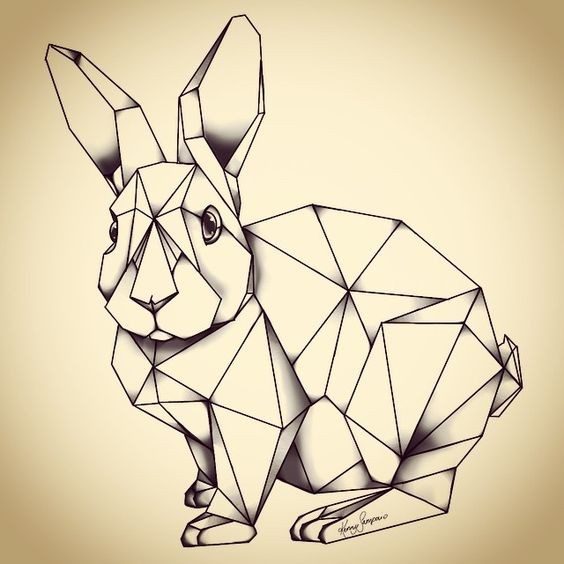 Charming black-and-grey geometric hare tattoo design