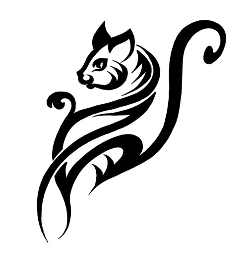 Charming black tribal cat tattoo design