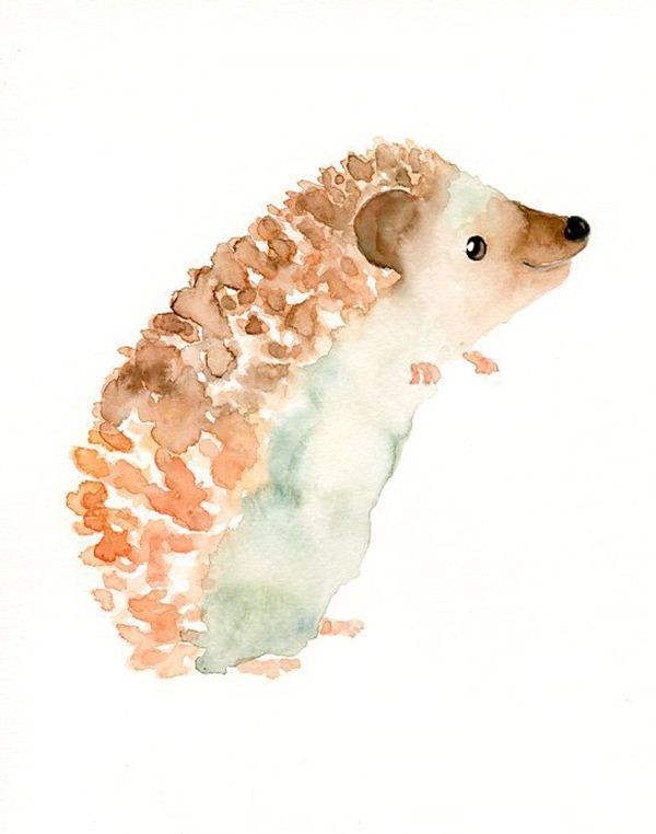 Charming brown watercolor hedgehog with white belly tattoo design