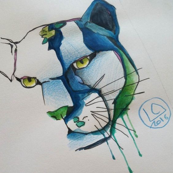 Charming calm green-and-blue panther head tattoo design