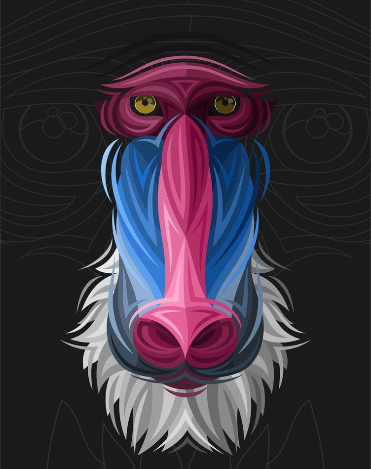 Charming colored baboon muzzle tattoo design by Awkwerd