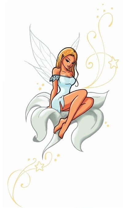 Charming fairy dressed in white dress tattoo design