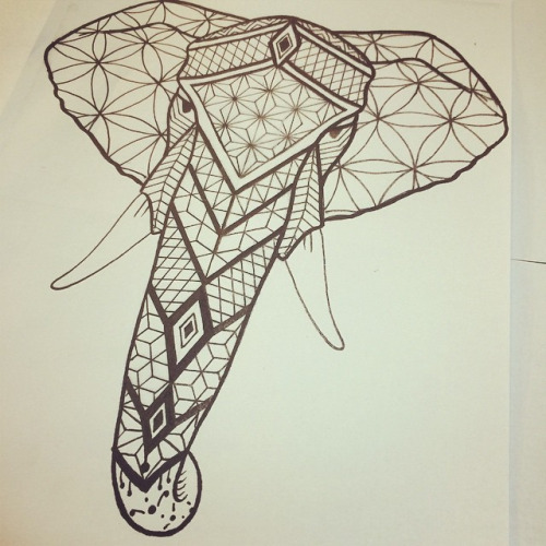 Charming geometric-patterned elephant head tattoo design