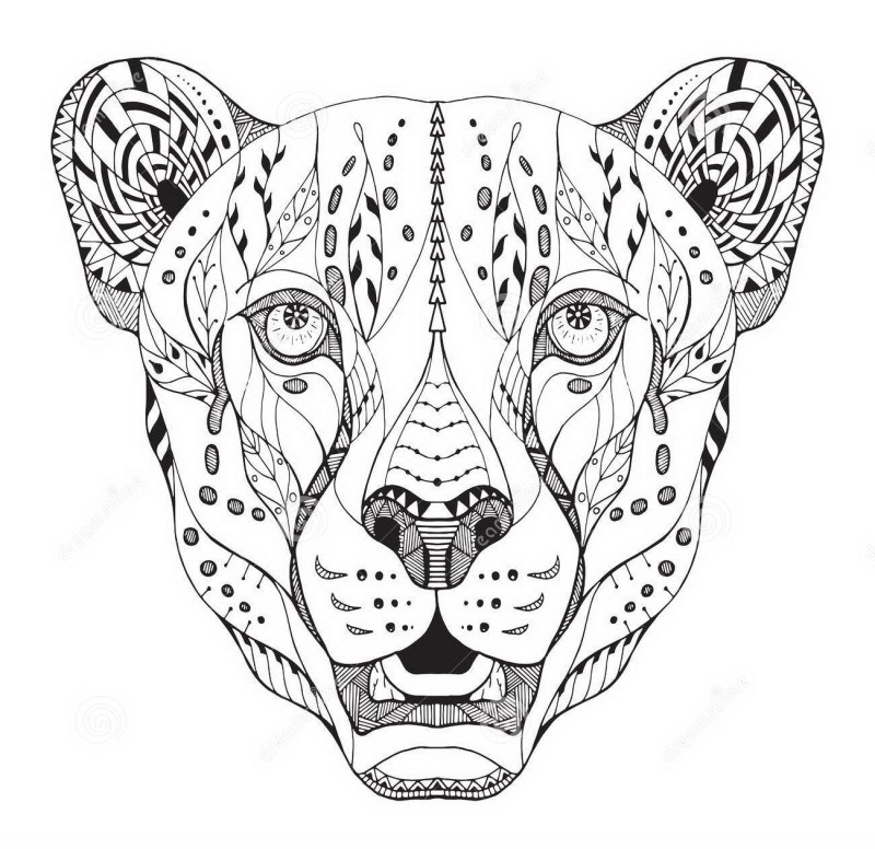 Charming grey-ink ornamented cheetah muzzle tattoo design