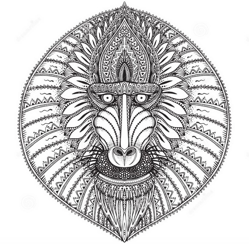 Charming grey-onk patterned baboon head tattoo design