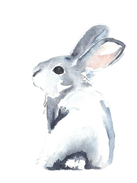 Charming grey watercolor rabbit from back tattoo design